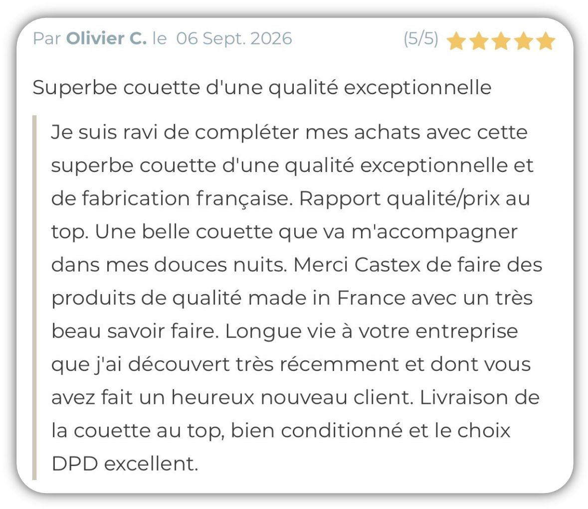 Avis clients couette Castex